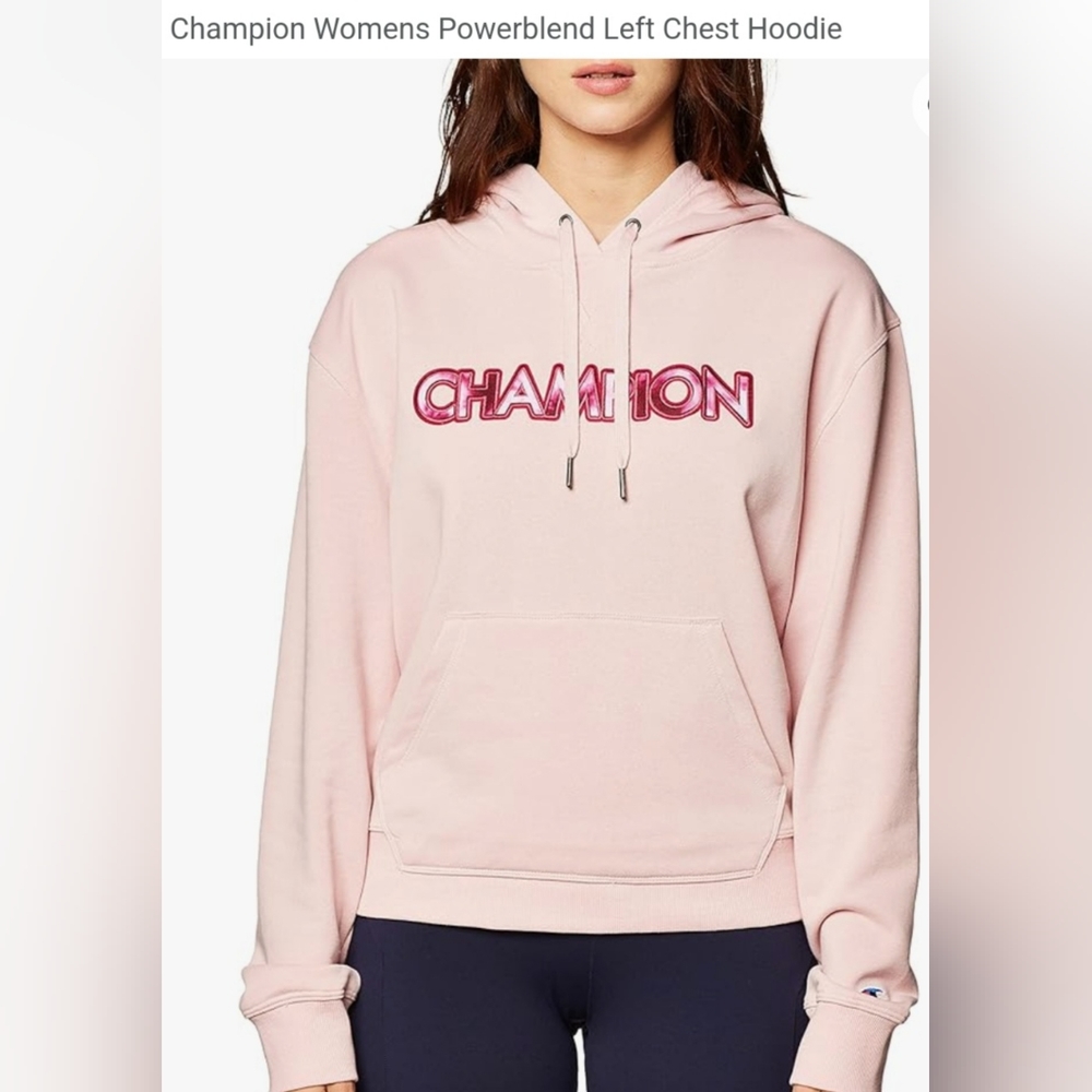 Champion Women's Powerblend Left Chest Hoodie, Pink, Size Medium - Picture 11 of 13